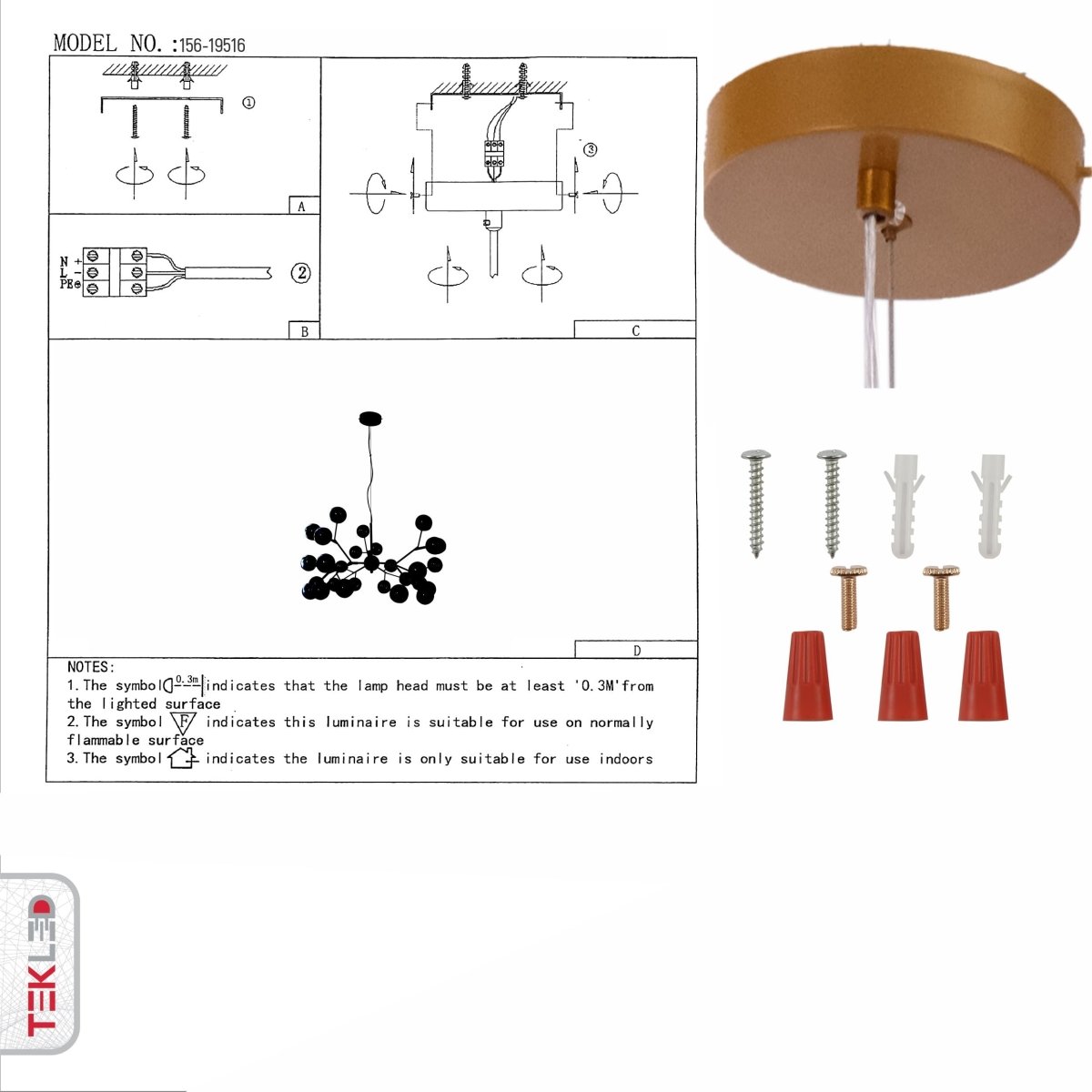 User manual for Neuron Model Gold and Amber Chandelier with 27xG4 Fittings | TEKLED 158-19616