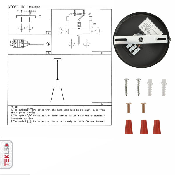 User manual for Nordic Black Cage Pendant Light with E27 Fitting | TEKLED 159-17500