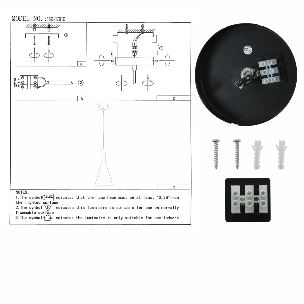 User manual for Penn Cone Schoolhouse Orient Flat Black Gold Metal Pendant Ceiling Light E27 | TEKLED 150-17910