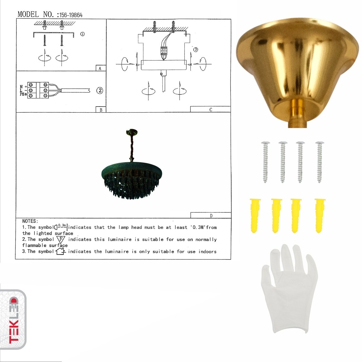 User manual for S-Gold Antique Brass Metal and Crystal Chandelier D800 with 15xE14 Fitting | TEKLED 158-19864