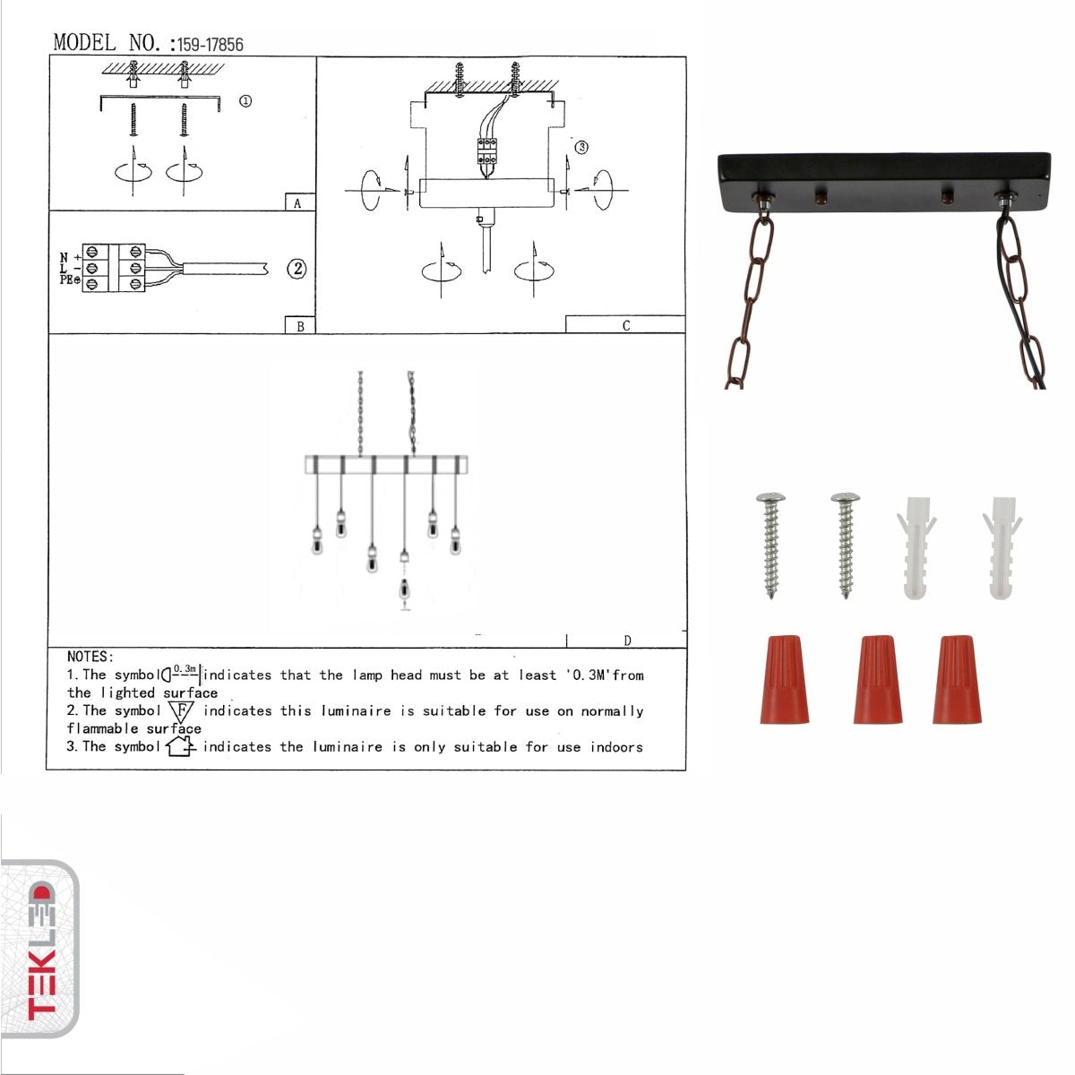 User manual for Timber Iron and Wood Island Chandelier 6xE27 | TEKLED 159-17856