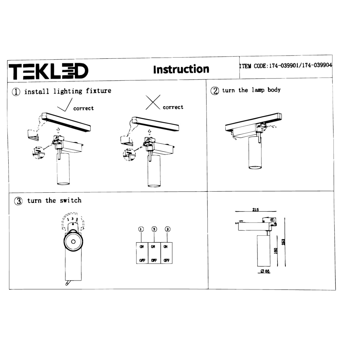 User manual for Tracklight 5-wire 3-Line 20W Cool White 4000K White Body | TEKLED 174-039901