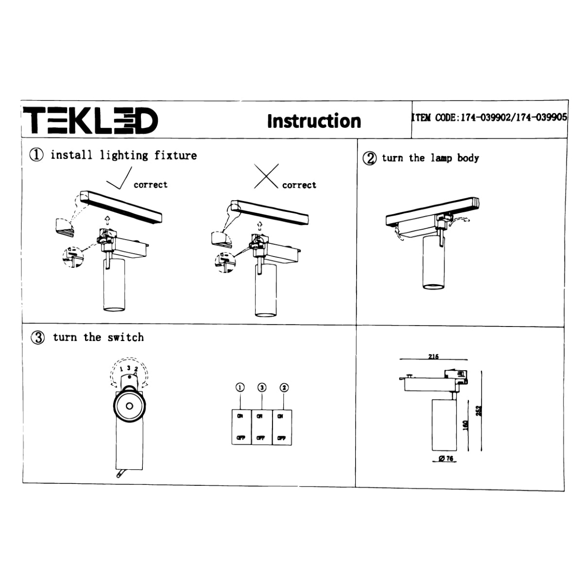 User manual for Tracklight 5-wire 3-Line 30W Cool White 4000K White Body | TEKLED 174-039902