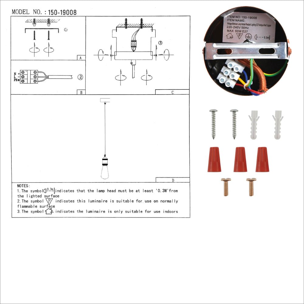 User manual for Vintage Industrial Retro Basic Pendant Ceiling Light E27 Antique Red Bronze Gold Nickel   | TEKLED 150-19008