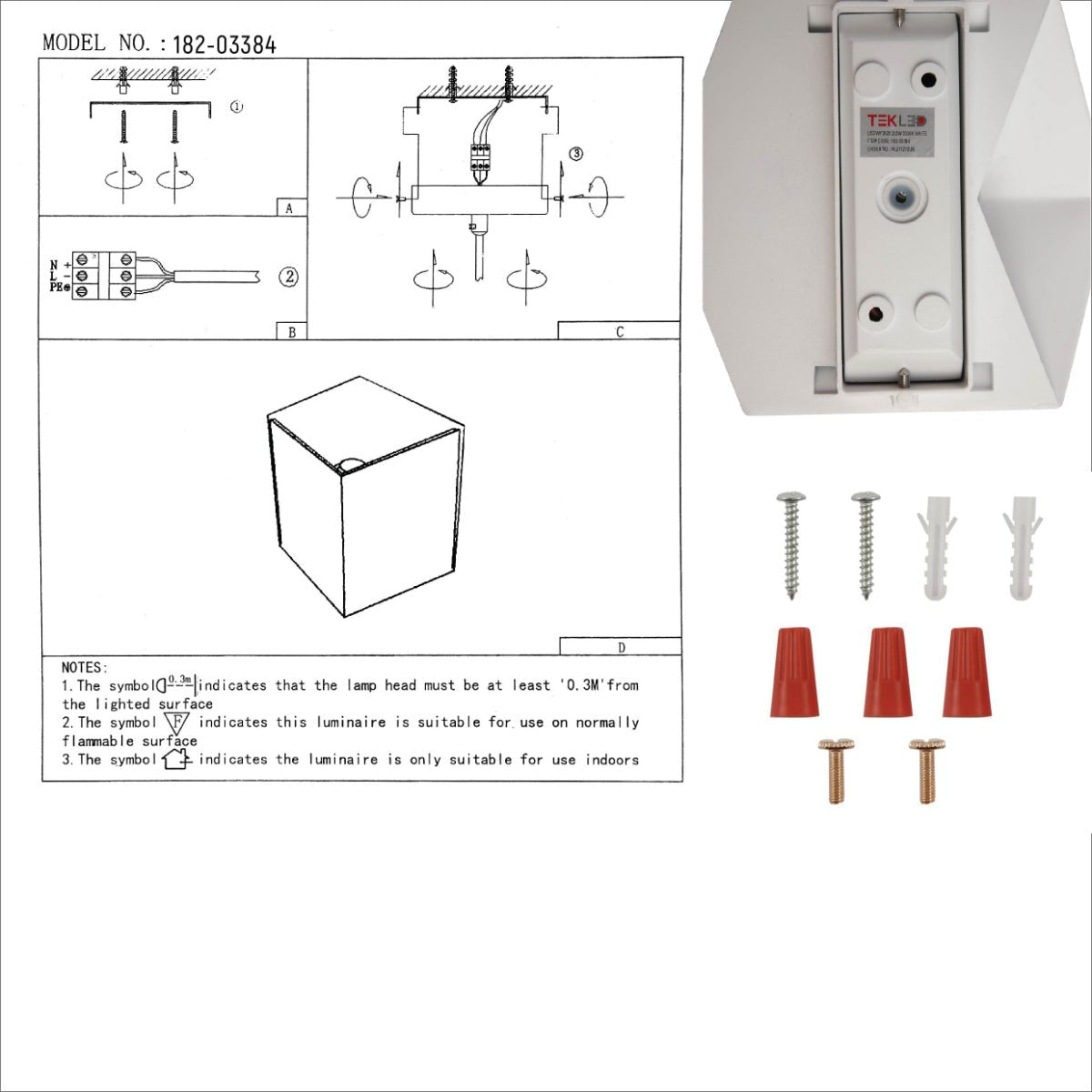 User manual for White Cuboid Up Down Outdoor Modern LED Wall Light | TEKLED 182-03384