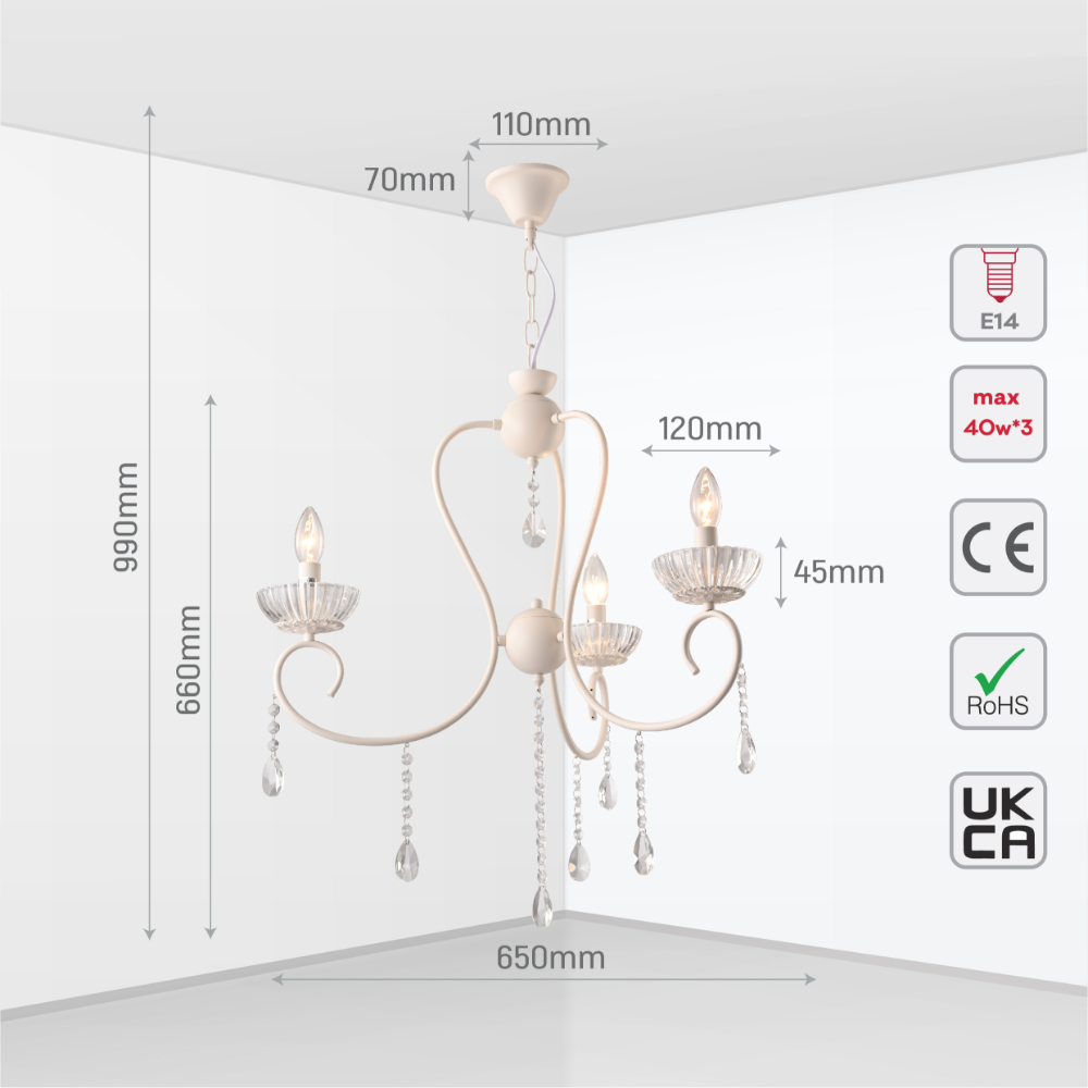 Size and tech specs of Versailles Elegance Crystal Swan Chandelier Ceiling Light | TEKLED 159-17968