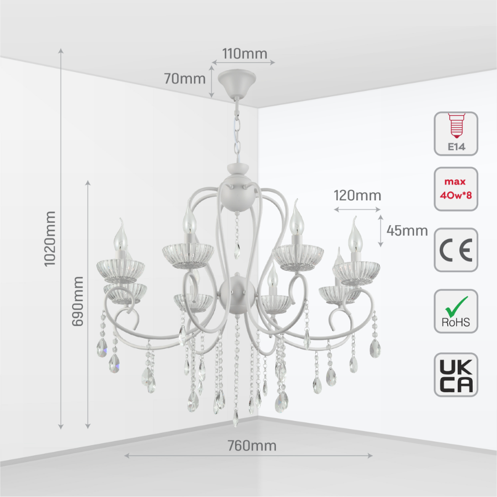 Size and tech specs of Versailles Elegance Crystal Swan Chandelier Ceiling Light | TEKLED 159-17970