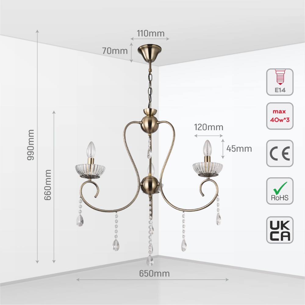Size and tech specs of Versailles Elegance Crystal Swan Chandelier Ceiling Light | TEKLED 159-17971