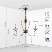 Size and tech specs of Versailles Elegance Crystal Swan Chandelier Ceiling Light | TEKLED 159-17971