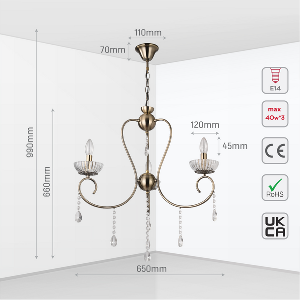 Size and tech specs of Versailles Elegance Crystal Swan Chandelier Ceiling Light | TEKLED 159-17971