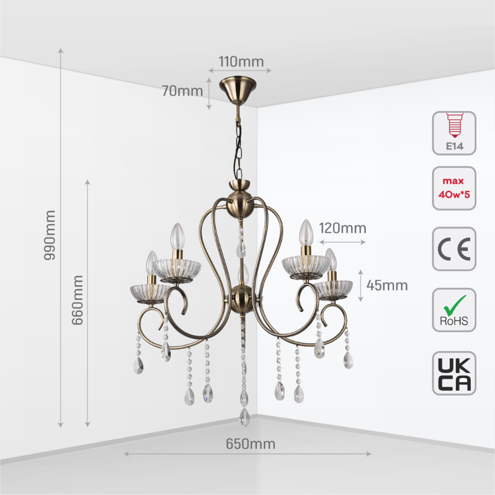 Size and tech specs of Versailles Elegance Crystal Swan Chandelier Ceiling Light | TEKLED 159-17972