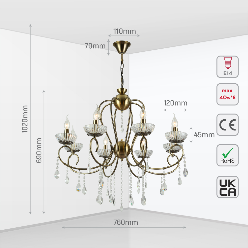 Size and tech specs of Versailles Elegance Crystal Swan Chandelier Ceiling Light | TEKLED 159-17973