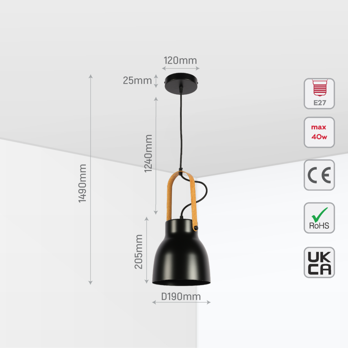 Size and certifications of Versatile Narvik Nordic Cone Pendant Light 150-18412