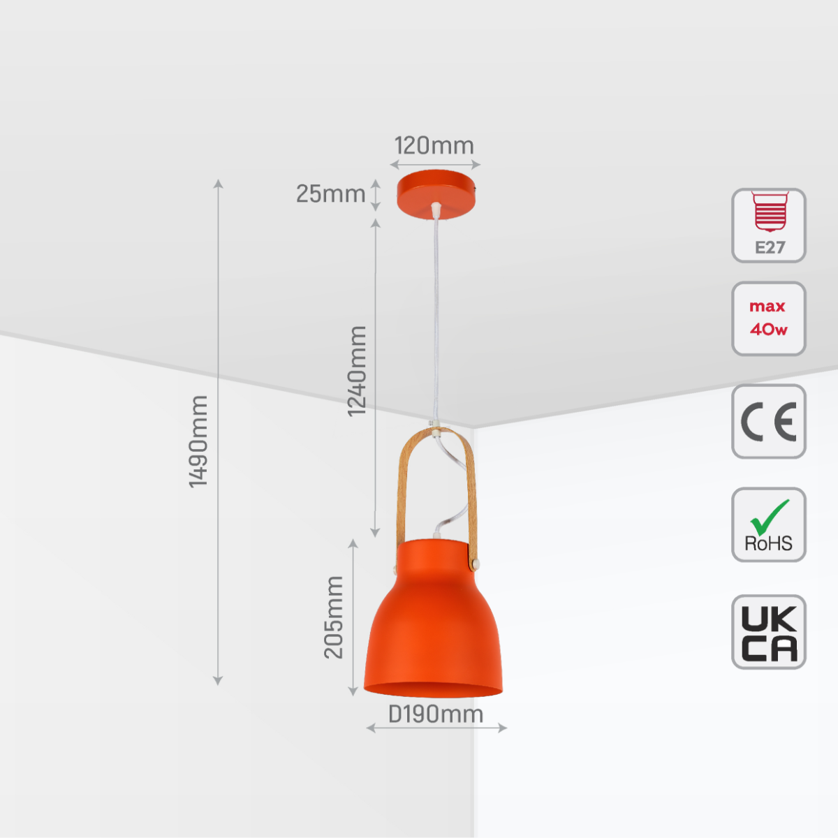 Size and certifications of Versatile Narvik Nordic Cone Pendant Light 150-18414