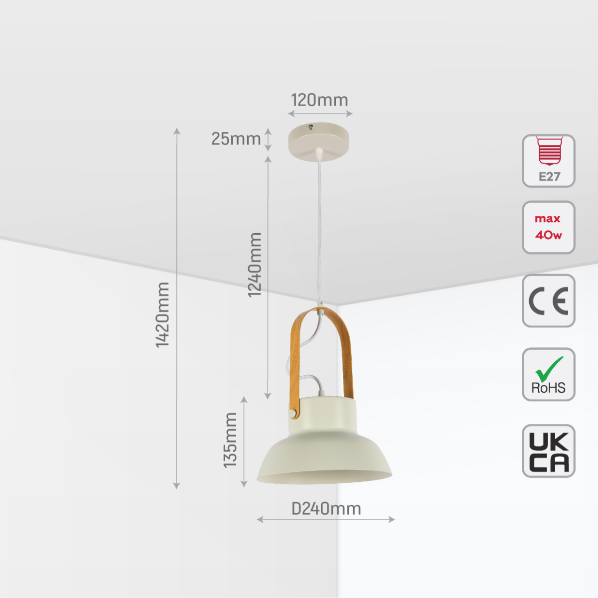Size and certifications of Versatile Narvik Nordic Cone Pendant Light 150-18418