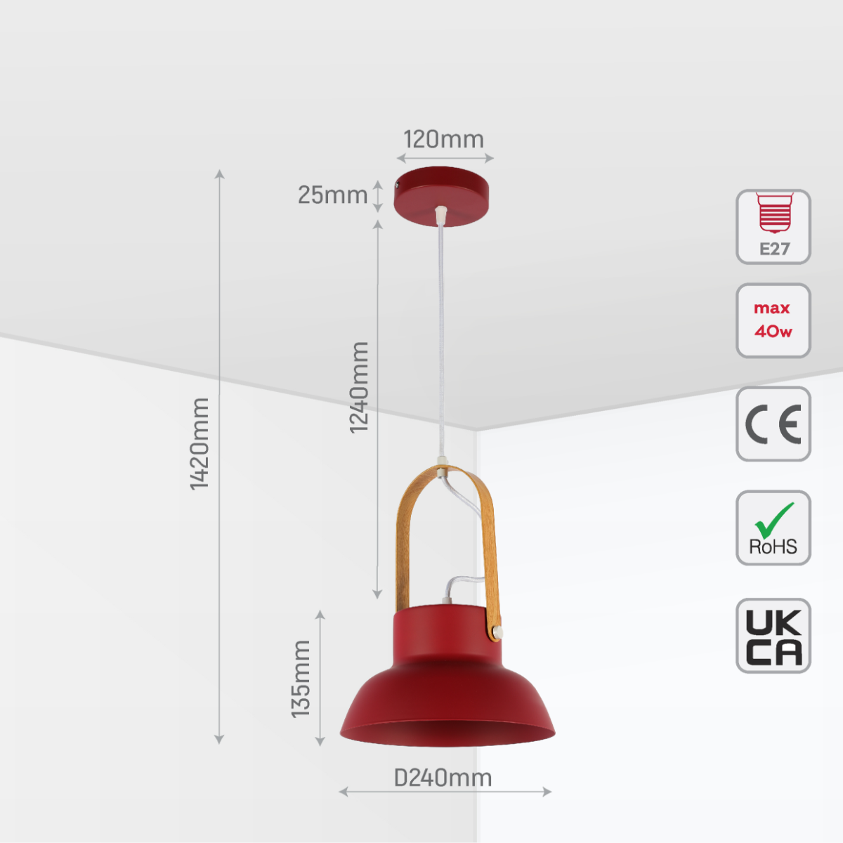 Size and certifications of Versatile Narvik Nordic Cone Pendant Light 150-18424