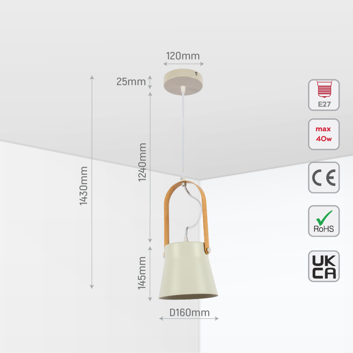 Size and certifications of Versatile Narvik Nordic Cone Pendant Light 150-18426