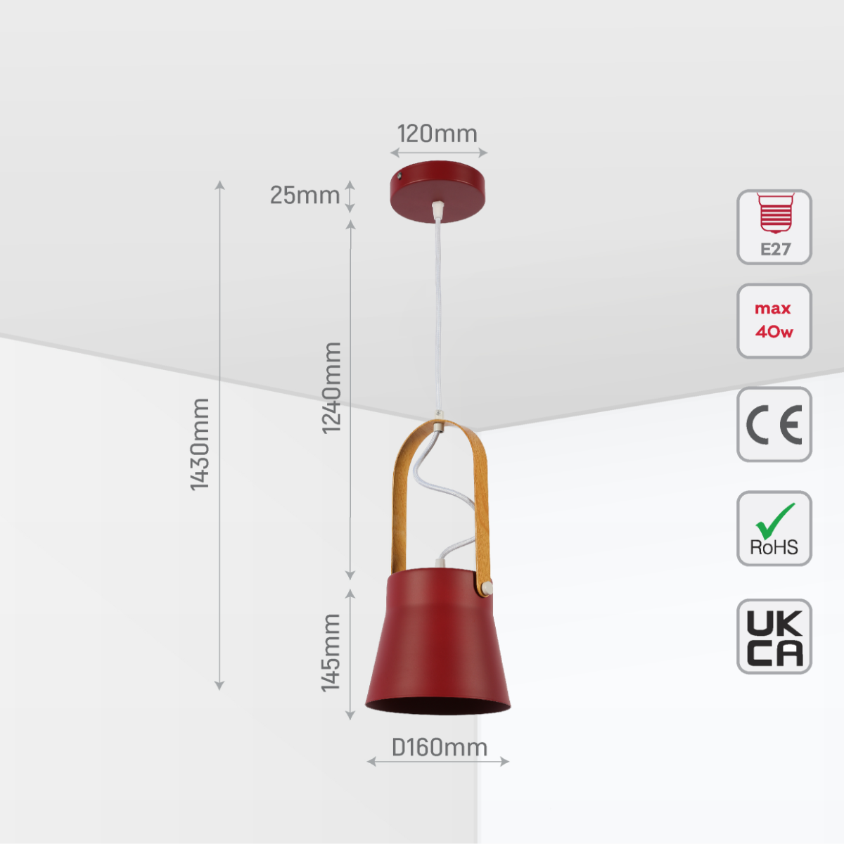 Size and certifications of Versatile Narvik Nordic Cone Pendant Light 150-18432