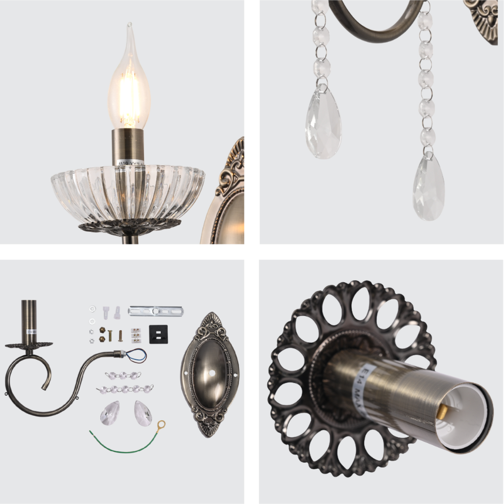 Details of Vintage Metal & Glass Candle Wall Light | TEKLED 151-19926