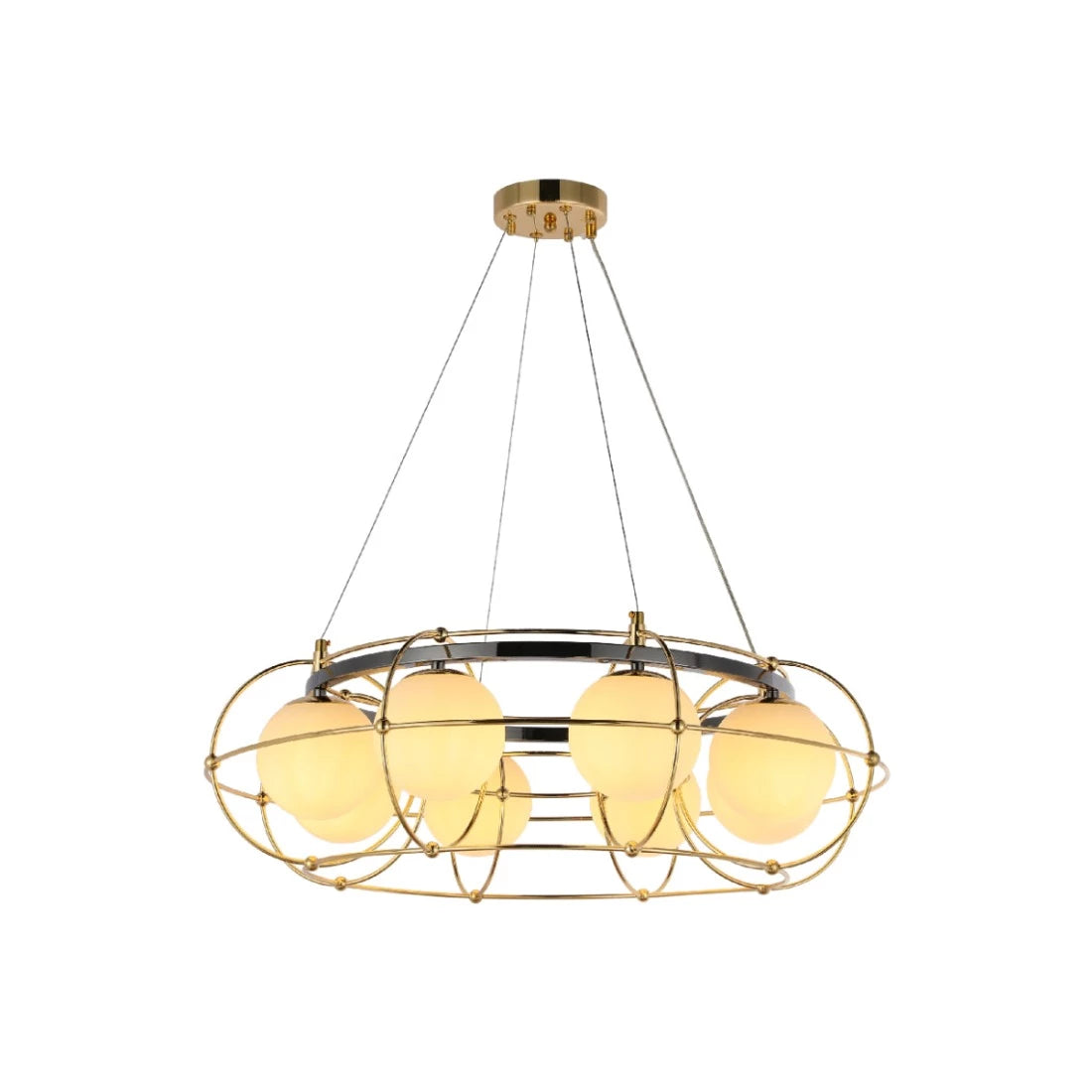 Main image of Vintage-Modern Orb Chandelier with Geometric Gold Detailing G9 150-19034