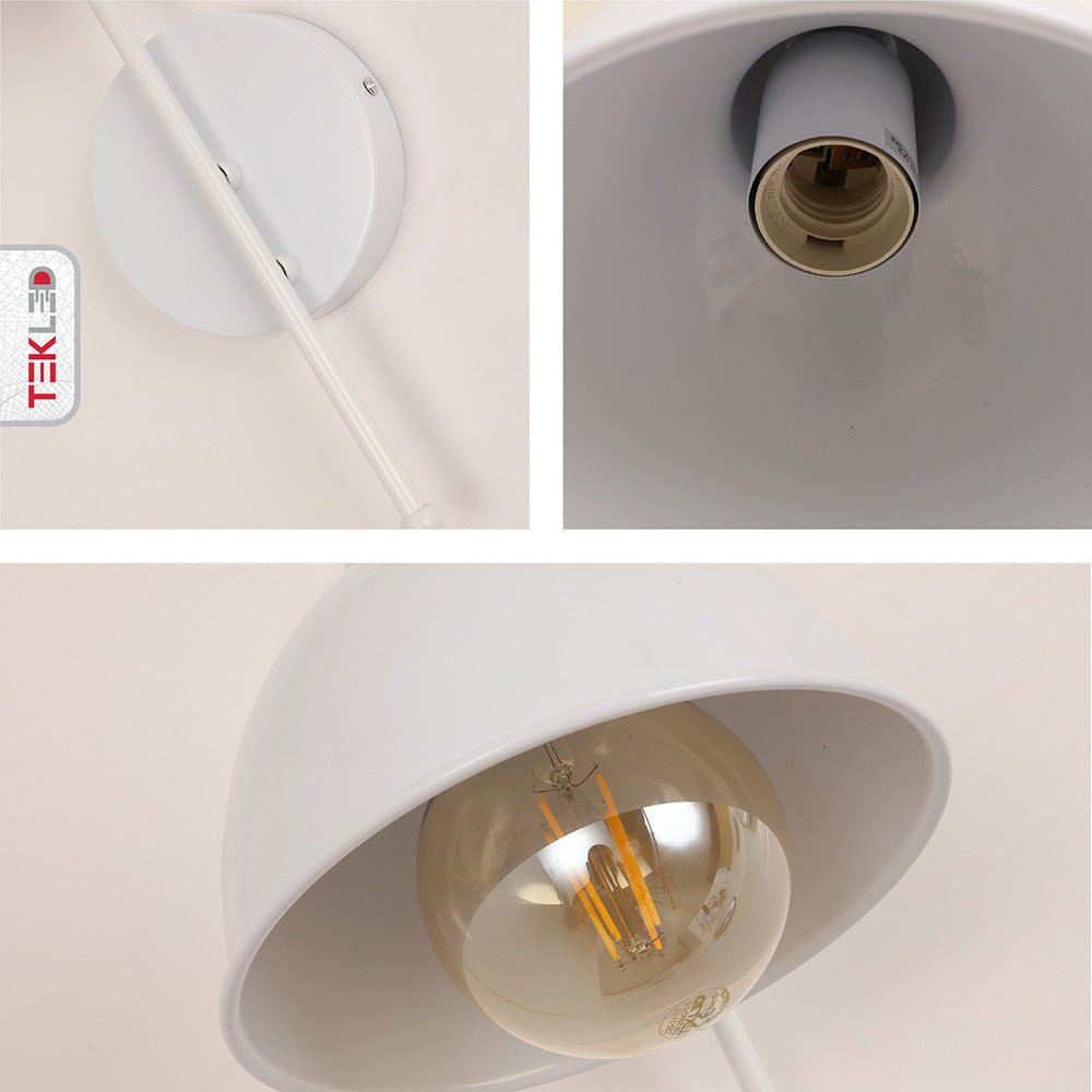 Detailed captures of White Metal Dome Wall Light with E27 Fitting