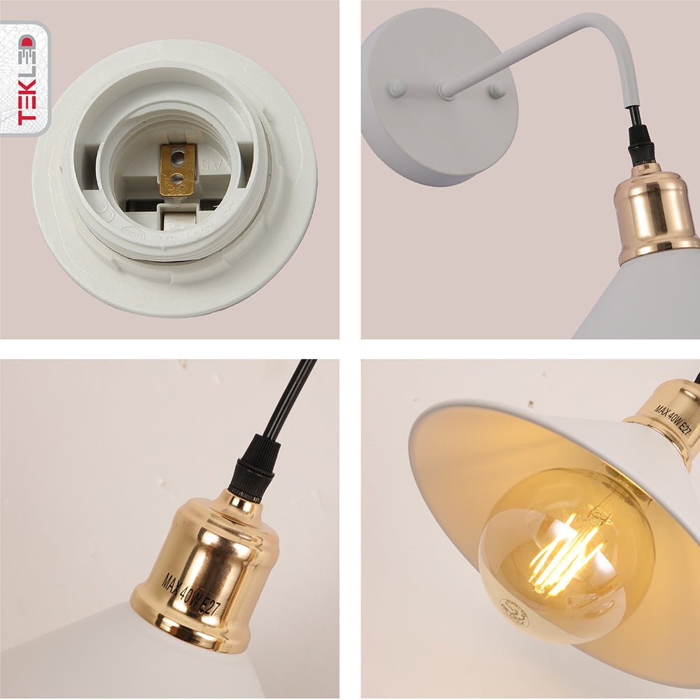 Detailed captures of White Metal Funnel Suspended Wall Light with E27 Fitting